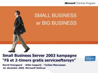 Small Business Server 2003 kampagne “Få et 2-timers gratis serviceeftersyn”