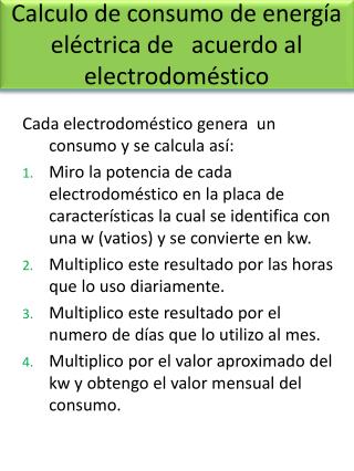 Calculo de consumo de energía eléctrica de acuerdo al electrodoméstico