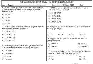 ALİ YALKIN İLKÖĞRETİM OKULU 4/A SINIFI ÇALIŞMA SAYFASI