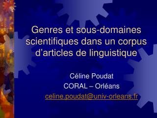 Genres et sous-domaines scientifiques dans un corpus d’articles de linguistique