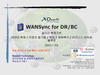 WANSync for DR/BC 실시간 복제기반 데이터 복제 / 컨텐츠 동기화 / 백업 / 재해복구 / 비즈니스 연속성 솔루션 2003 년 9 월