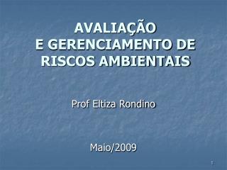 AVALIAÇÃO E GERENCIAMENTO DE RISCOS AMBIENTAIS