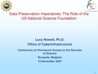 Data Preservation Imperatives: The Role of the US National Science Foundation