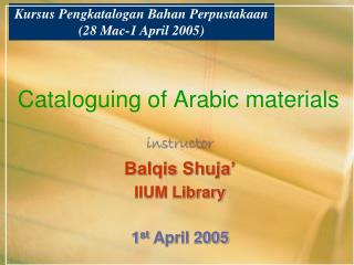 Cataloguing of Arabic materials