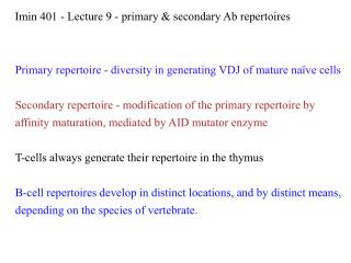 Primary repertoire - diversity in generating VDJ of mature naïve cells