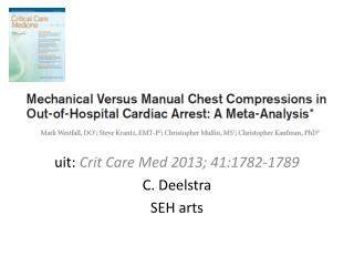 uit: Crit Care Med 2013; 41:1782-1789 C. Deelstra SEH arts