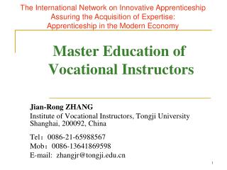 Master Education of Vocational Instructors