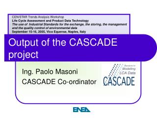 Output of the CASCADE project