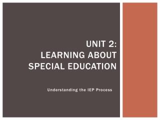 Unit 2: Learning About Special Education