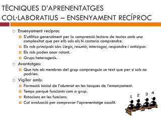 TÈCNIQUES D’APRENENTATGES COL·LABORATIUS – ENSENYAMENT RECÍPROC