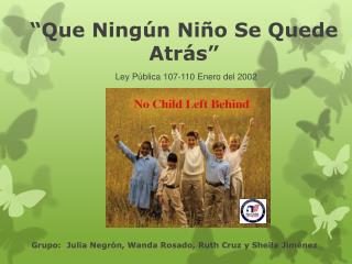 “Que Ningún Niño Se Quede Atrás” Ley Pública 107-110 Enero del 2002