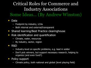 Critical Roles for Commerce and Industry Associations Some Ideas… (By Andrew Winston)