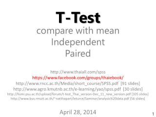 T-Test compare with mean Independent Paired