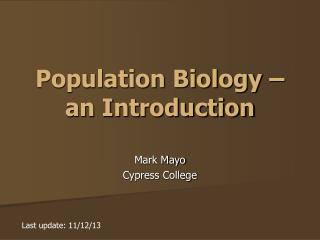 Population Biology – an Introduction