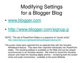 Modifying Settings for a Blogger Blog