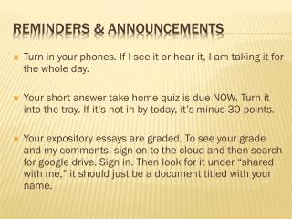 Reminders &amp; Announcements