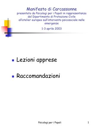 Lezioni apprese Raccomandazioni