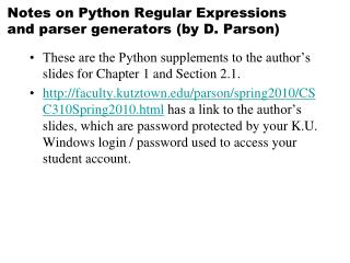 Notes on Python Regular Expressions and parser generators (by D. Parson)