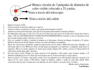 Blanco circular de 3 pulgadas de diámetro de color visible colocado a 25 yardas.