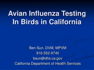 Avian Influenza Testing In Birds in California