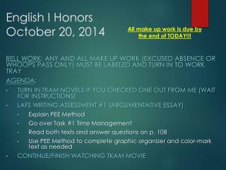 English I Honors October 20, 2014