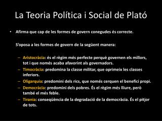 La Teoria Política i Social de Plató