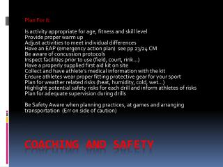 Coaching and safety