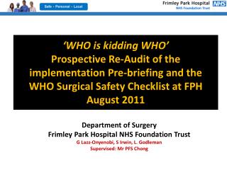 Department of Surgery Frimley Park Hospital NHS Foundation Trust