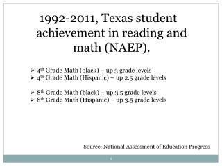 1992-2011, Texas student achievement in reading and math (NAEP).