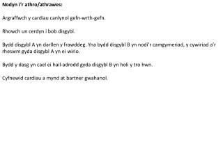 Nodyn i’r athro / athrawes : Argraffwch y cardiau canlynol gefn-wrth-gefn .