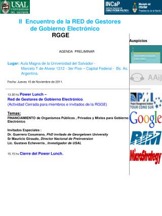 AGENDA PRELIMINAR Lugar: Aula Magna de la Universidad del Salvador -