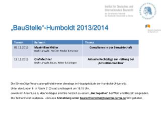 „BauStelle“-Humboldt 2013/2014