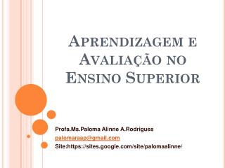 Aprendizagem e Avaliação no Ensino Superior