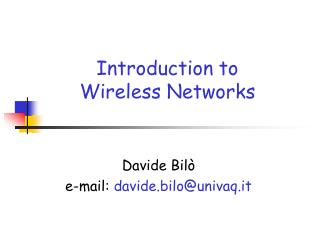 Introduction to Wireless Networks