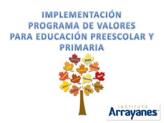 IMPLEMENTACIÓN PROGRAMA DE VALORES PARA EDUCACIÓN PREESCOLAR Y PRIMARIA