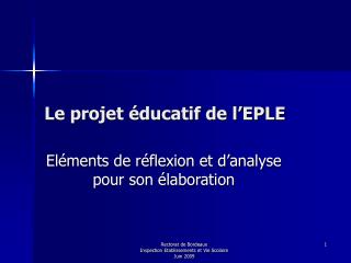 Le projet éducatif de l’EPLE