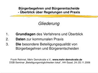 Bürgerbegehren und Bürgerentscheide - Überblick über Regelungen und Praxis