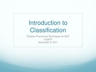Introduction to Classification
