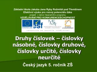 Druhy číslovek – číslovky násobné, číslovky druhové, číslovky určité, číslovky neurčité