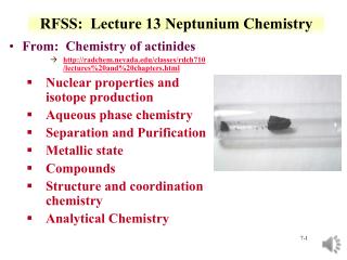 RFSS: Lecture 13 Neptunium Chemistry