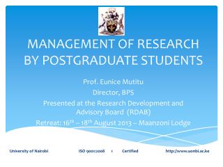 MANAGEMENT OF RESEARCH BY POSTGRADUATE STUDENTS