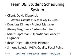 Team 06: Student Scheduling System