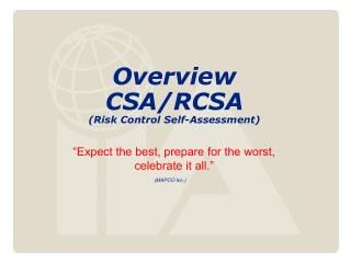 Overview CSA/RCSA (Risk Control Self-Assessment)