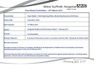 Trust Board Committee – 25 th March 2011