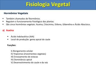 Hormônios Vegetais Também chamados de fitormônios.