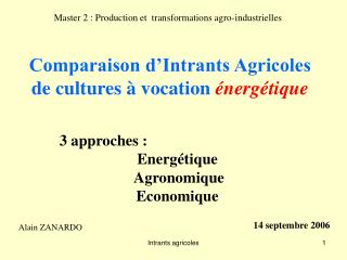 Comparaison d’Intrants Agricoles de cultures à vocation énergétique