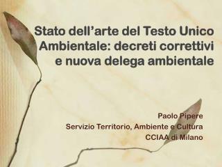 Stato dell ’a rte del Testo Unico Ambientale: decreti correttivi e nuova delega ambientale