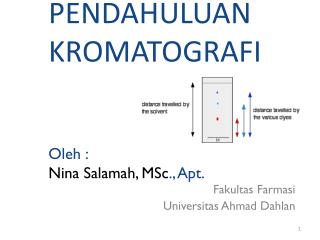 PENDAHULUAN KR OMATOGRAFI Oleh : Nina Salamah, MSc ., Apt.