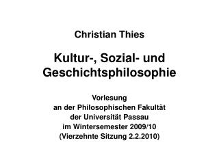 Christian Thies Kultur-, Sozial- und Geschichtsphilosophie