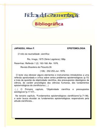 JAPIASSU, Hilton F. EPISTEMOLOGIA